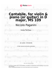 Noten, Akkorde Niccolo Paganini - Cantabile, for violin & piano (or guitar) in D major, MS 109