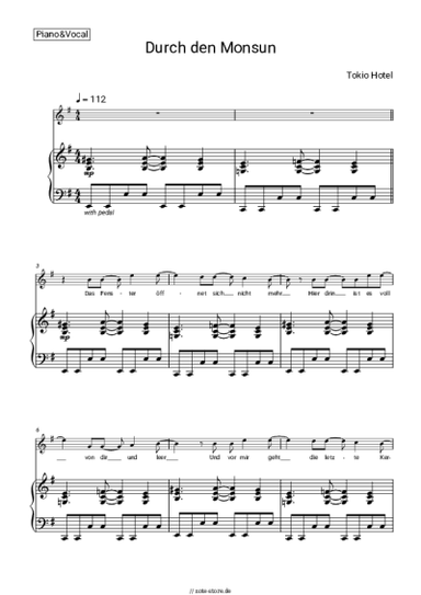 Noten, Akkorde Tokio Hotel - Durch Den Monsun