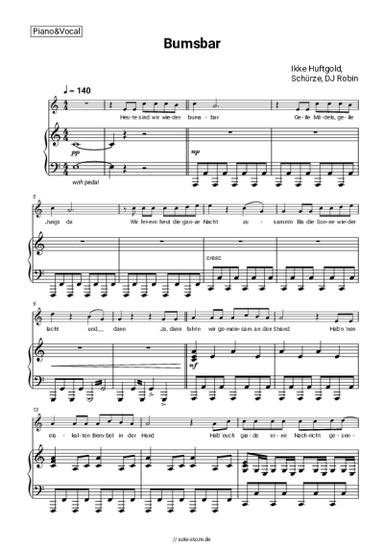 Noten, Akkorde Ikke Huftgold, Schürze, DJ Robin - Bumsbar