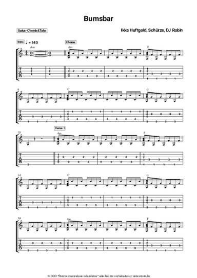 Noten, Akkorde Ikke Huftgold, Schürze, DJ Robin - Bumsbar
