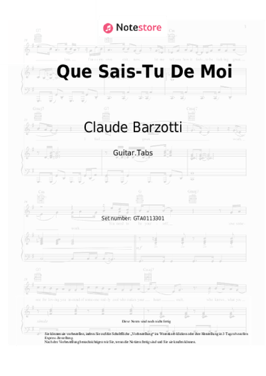 Noten, Akkorde Claude Barzotti - Que Sais-Tu De Moi