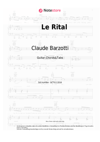 Noten, Akkorde Claude Barzotti - Le Rital