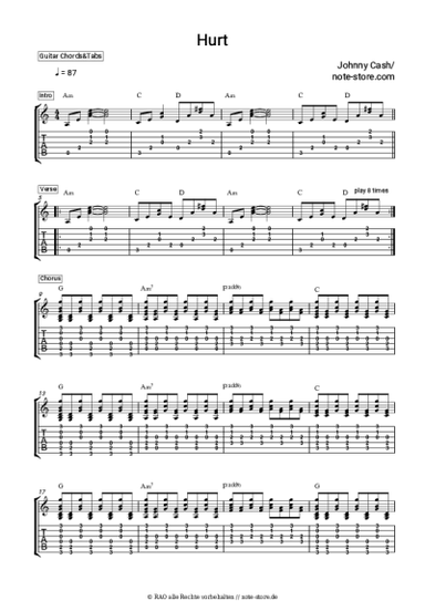 Noten, Akkorde Johnny Cash - Hurt