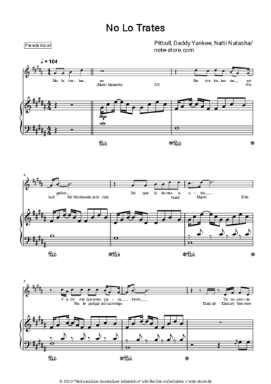 Noten, Akkorde Pitbull, Daddy Yankee, Natti Natasha - No Lo Trates