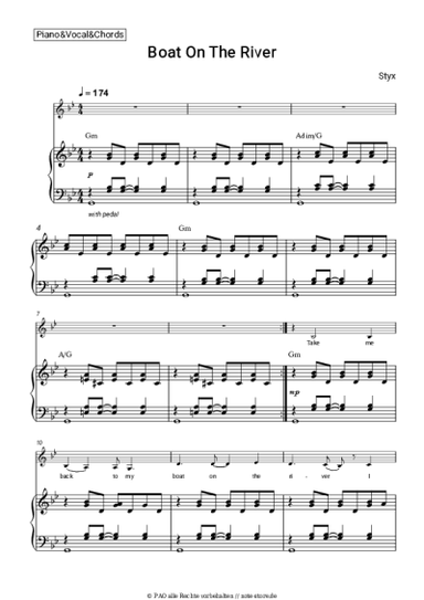 Noten, Akkorde Styx - Boat On The River