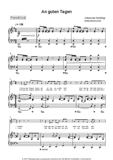 Noten, Akkorde Johannes Oerding - An guten Tagen