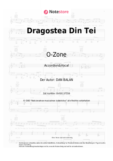 Noten, Akkorde O-Zone - Dragostea Din Tei