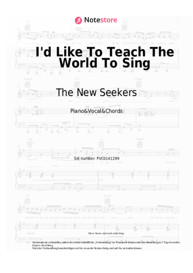 Noten, Akkorde The New Seekers - I'd Like To Teach The World To Sing