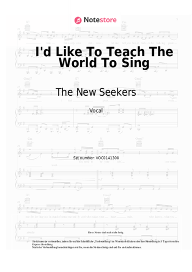 Noten, Akkorde The New Seekers - I'd Like To Teach The World To Sing