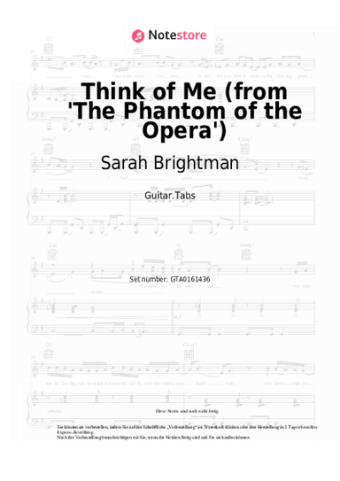 Noten, Akkorde Sarah Brightman, Steve Barton, Andrew Lloyd Webber - Think of Me (from 'The Phantom of the Opera')