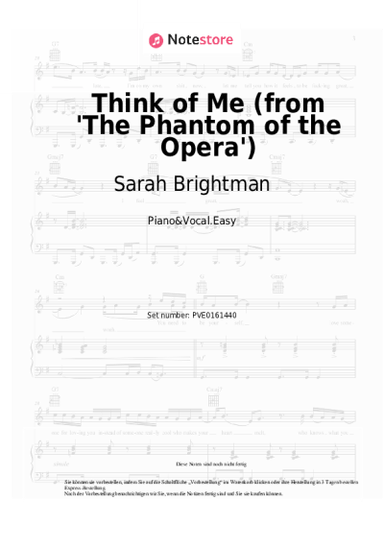 Noten, Akkorde Sarah Brightman, Steve Barton, Andrew Lloyd Webber - Think of Me (from 'The Phantom of the Opera')