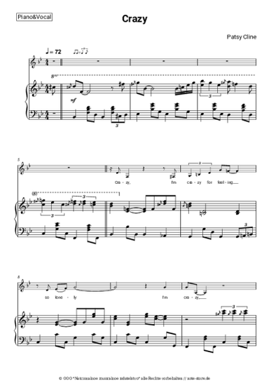 Noten, Akkorde Patsy Cline - Crazy