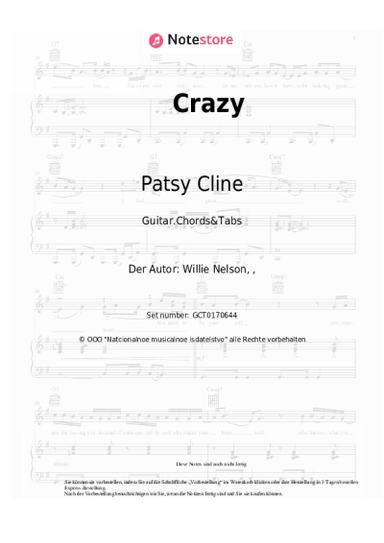 Noten, Akkorde Patsy Cline - Crazy