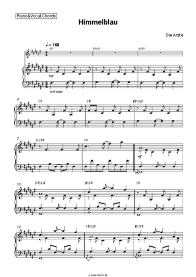 Noten, Akkorde Die Arzte - Himmelblau
