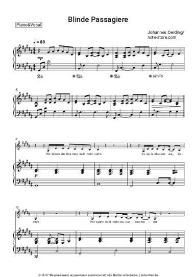 Noten, Akkorde Johannes Oerding - Blinde Passagiere