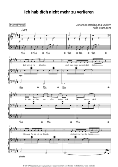 Noten, Akkorde Johannes Oerding, Ina Müller - Ich hab dich nicht mehr zu verlieren