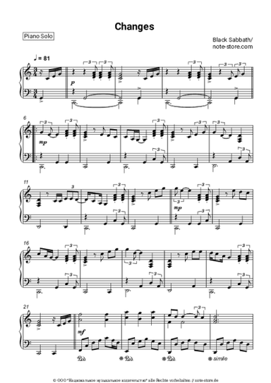 Noten, Akkorde Black Sabbath - Changes