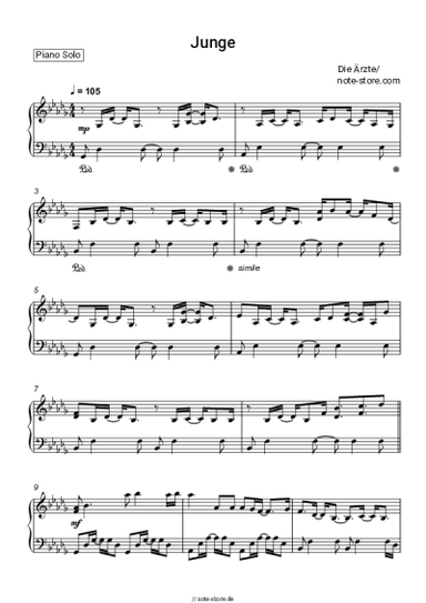 Noten, Akkorde Die Arzte - Junge