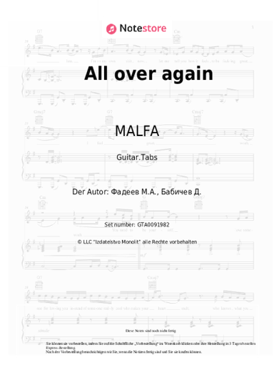 Noten, Akkorde MALFA, Maxim Fadeev - All over again