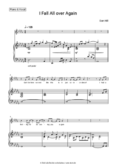 Noten, Akkorde Dan Hill - I Fall All over Again