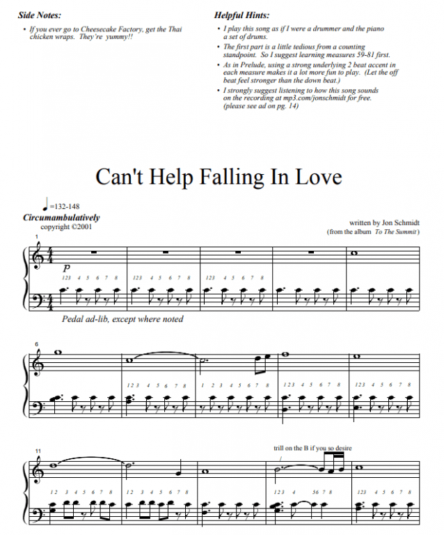 Noten Jon Schmidt - Can't Help Falling in Love - Klavier.Solo