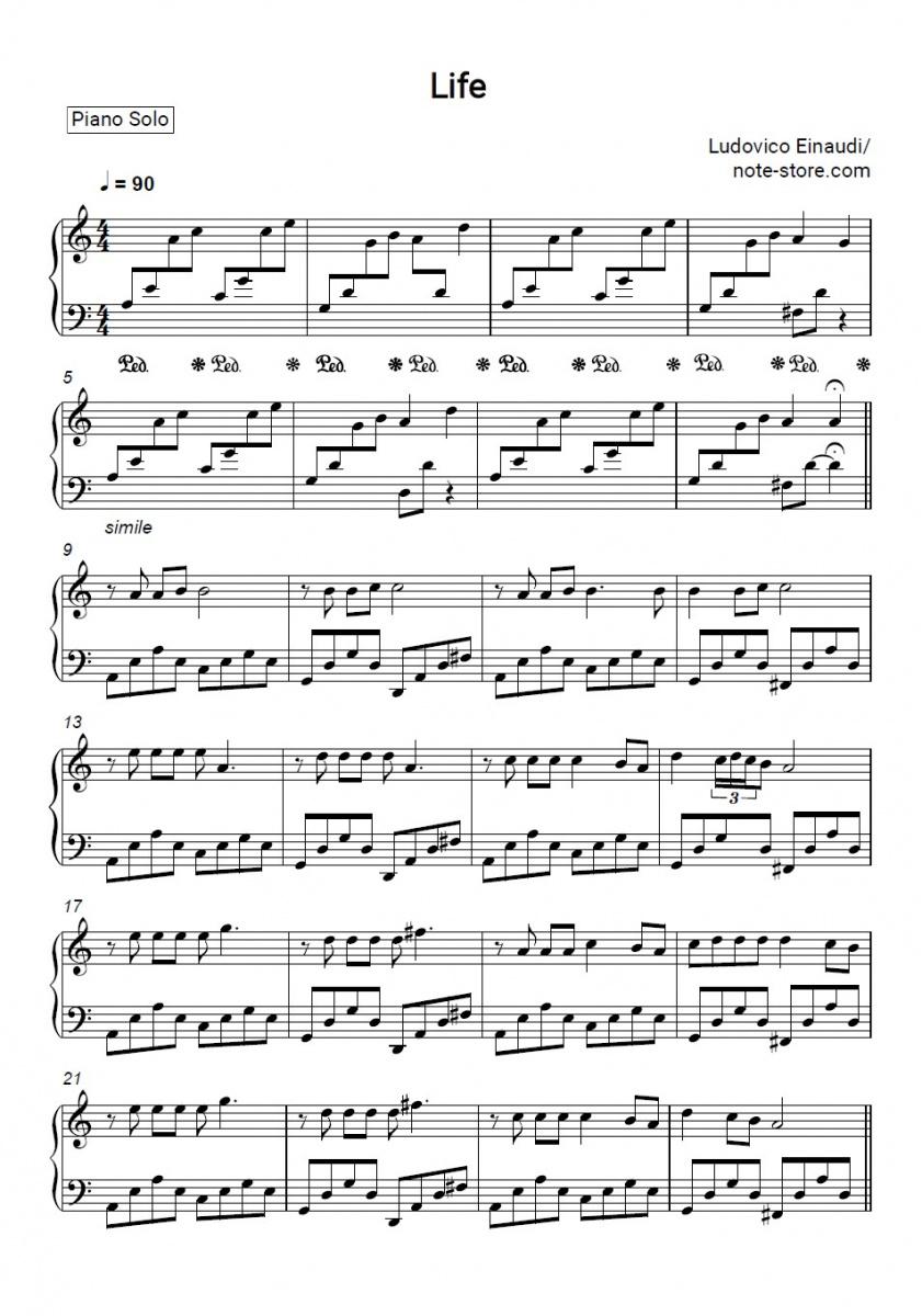 Noten Ludovico Einaudi - Life - Klavier.Solo
