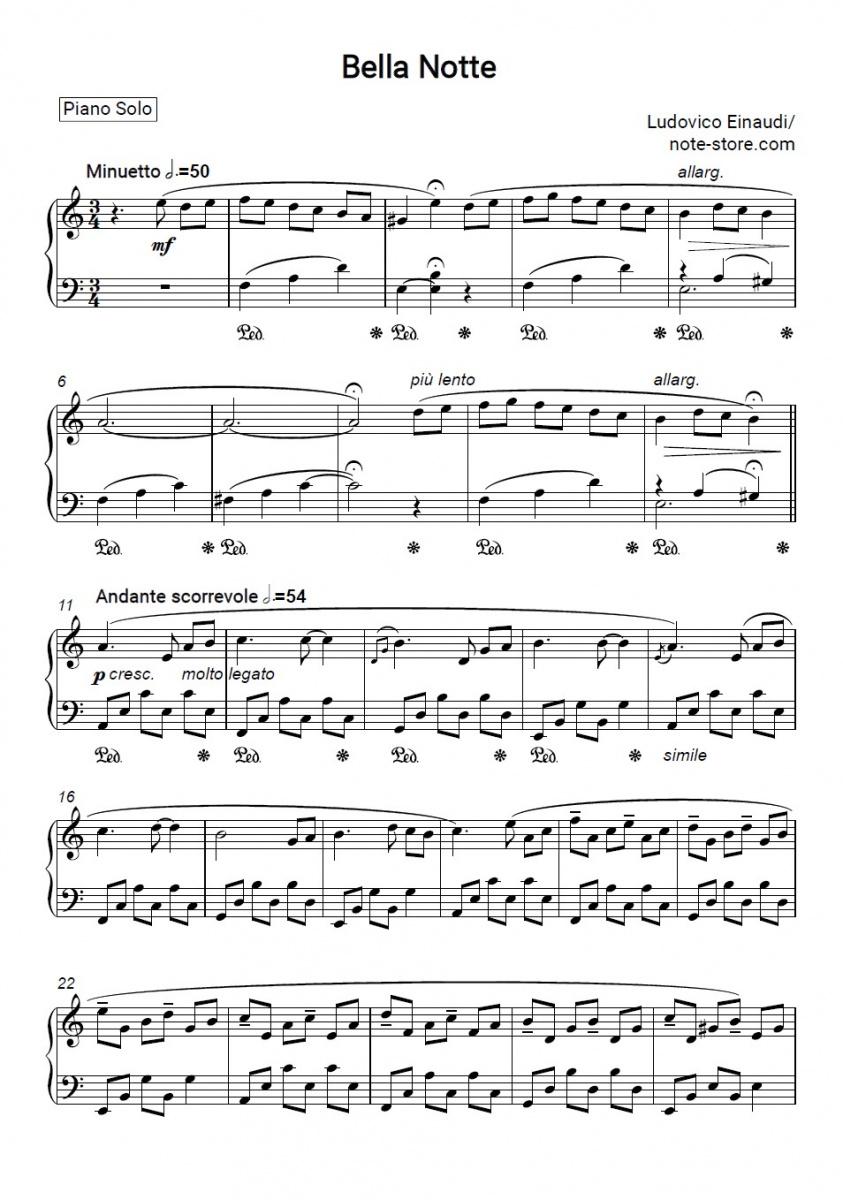 Noten Ludovico Einaudi - Bella Notte - Klavier.Solo