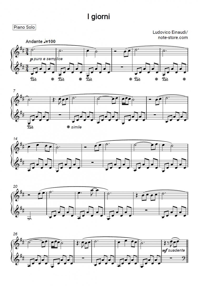 Noten Ludovico Einaudi - I Giorni - Klavier.Solo