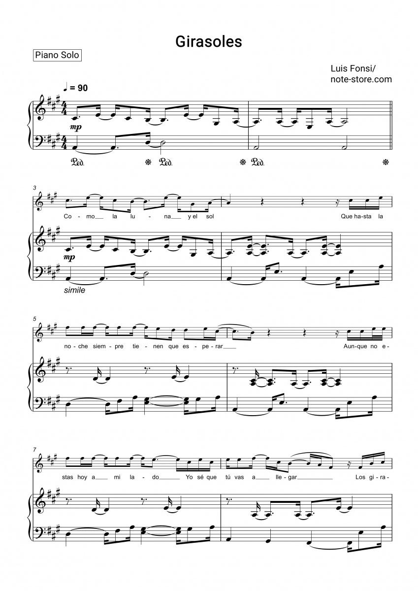 Noten mit Gesang Luis Fonsi - Girasoles - Klavier&Gesang