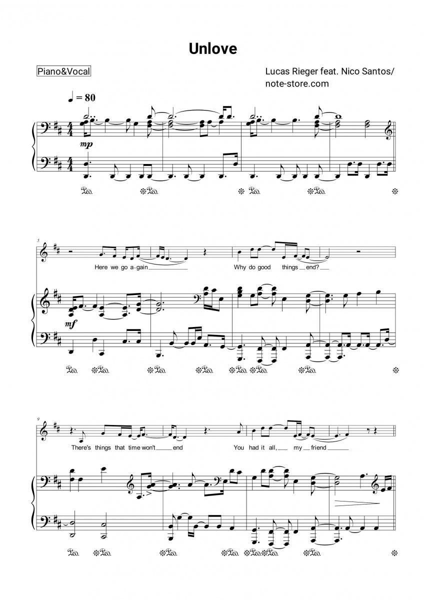 Noten mit Gesang Lucas Rieger, Nico Santos - Unlove - Klavier&Gesang