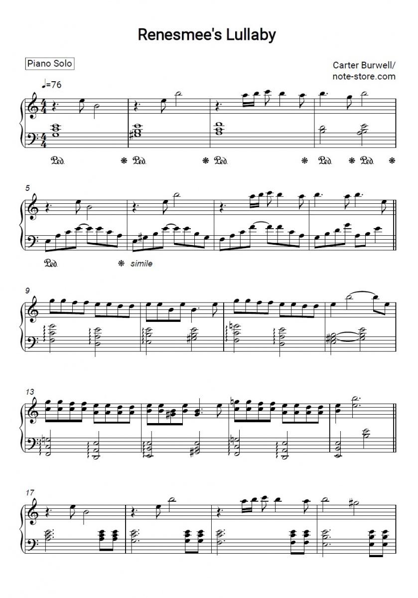 Noten Carter Burwell - Renesmee's Lullaby - Klavier.Solo