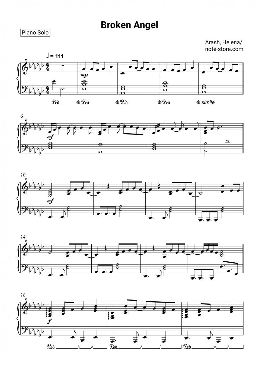 Noten Arash, Helena - Broken Angel - Klavier.Solo