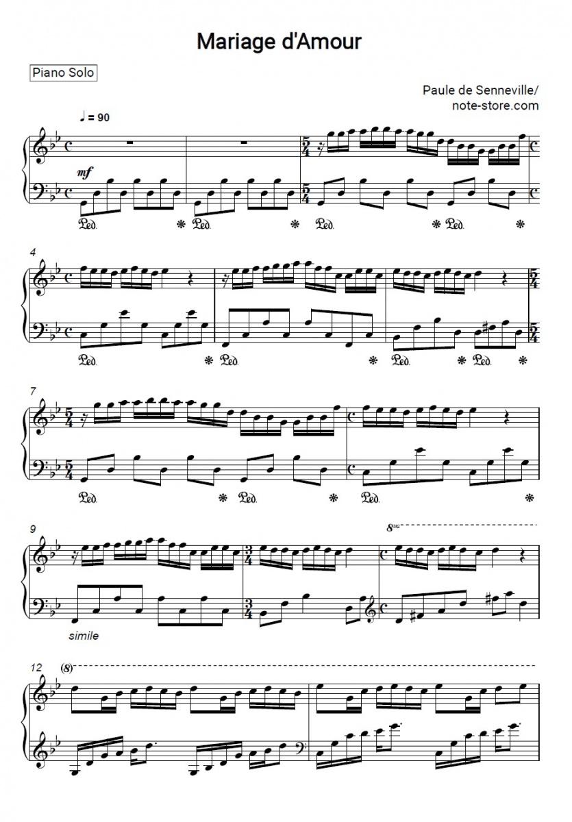 Noten Richard Clayderman - Mariage D'Amour - Klavier.Solo