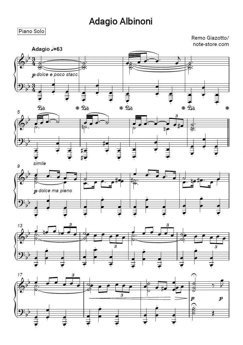 Noten Remo Giazotto - Adagio in G minor - Klavier.Solo