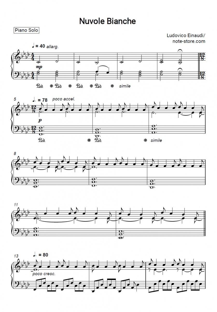 Noten Ludovico Einaudi - Nuvole Bianche - Klavier.Solo