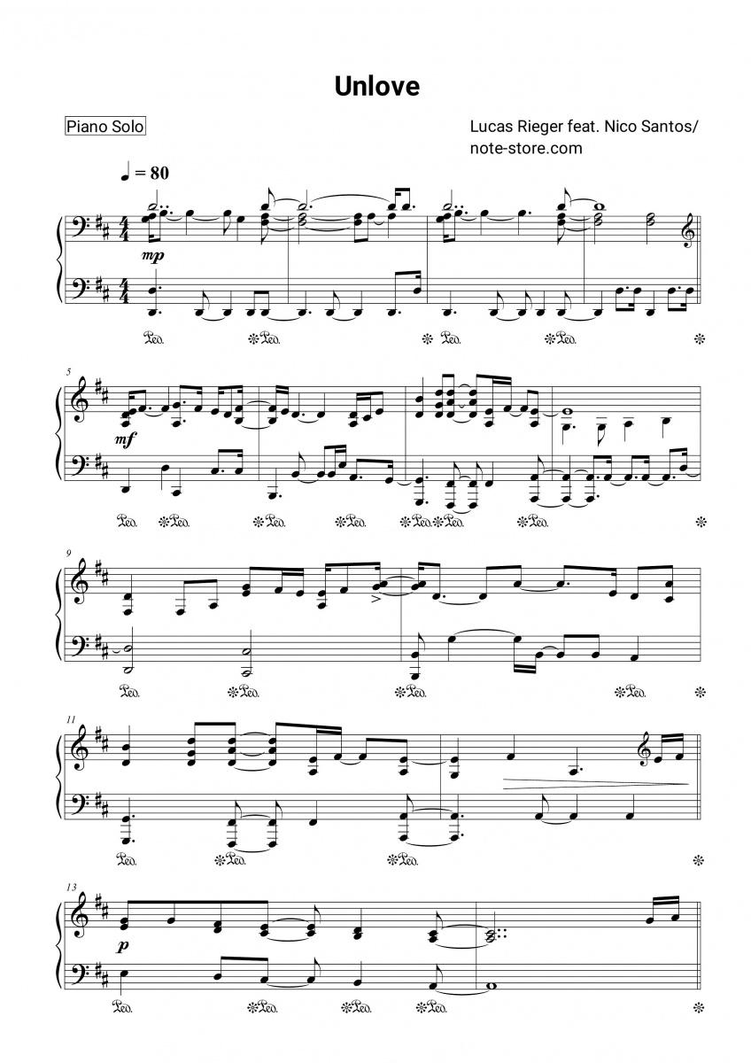Noten Lucas Rieger, Nico Santos - Unlove - Klavier.Solo