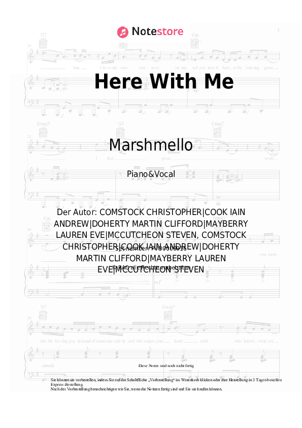 Noten mit Gesang Marshmello, Chvrches - Here With Me - Klavier&Gesang