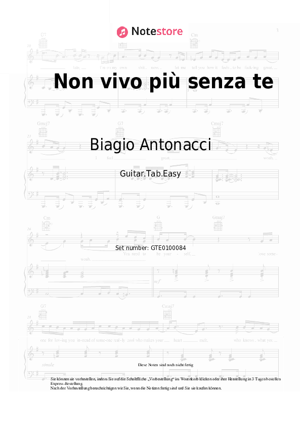 Einfache Tabs Biagio Antonacci - Non vivo più senza te - Gitarre.Tabs.Easy