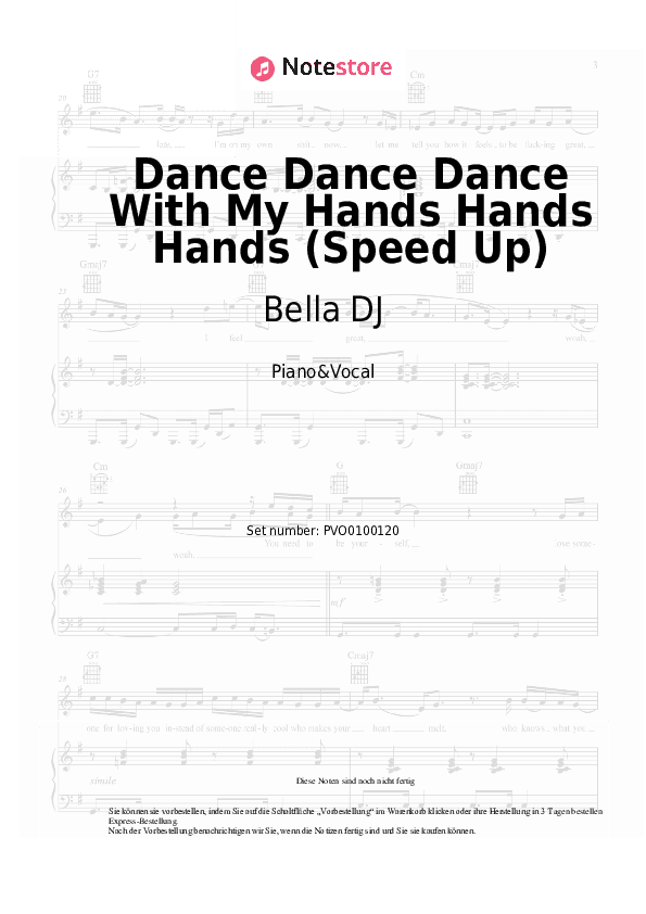 Noten mit Gesang Bella DJ - Dance Dance Dance With My Hands Hands Hands (Speed Up) - Klavier&Gesang