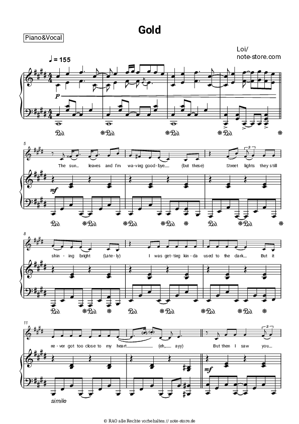 Noten mit Gesang Loi - Gold - Klavier&Gesang