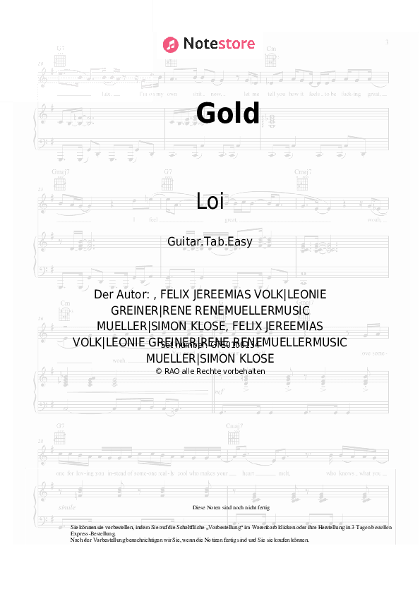 Einfache Tabs Loi - Gold - Gitarre.Tabs.Easy