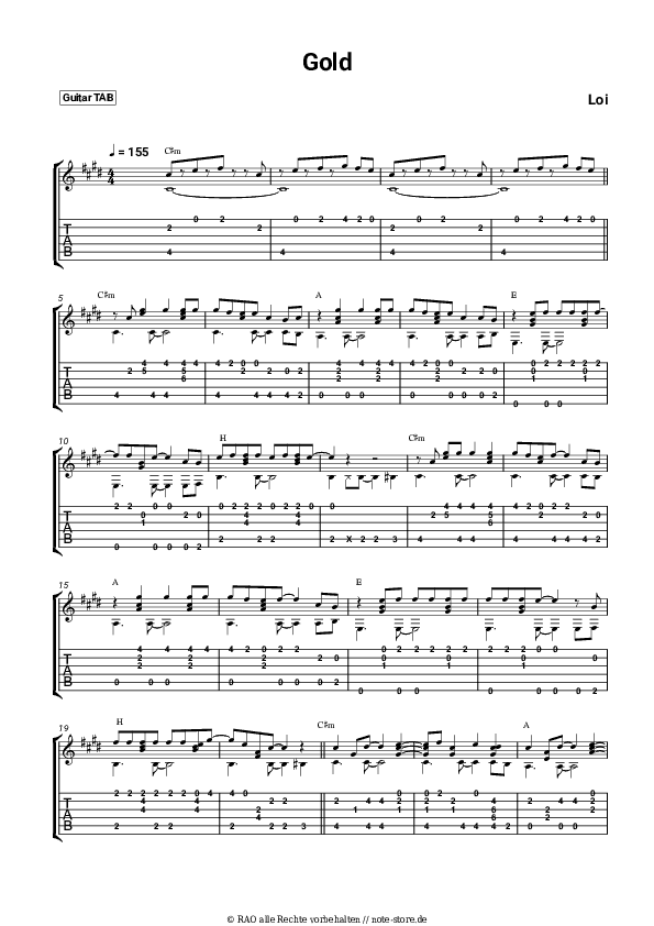 Tabs Loi - Gold - Gitarre.Tabs
