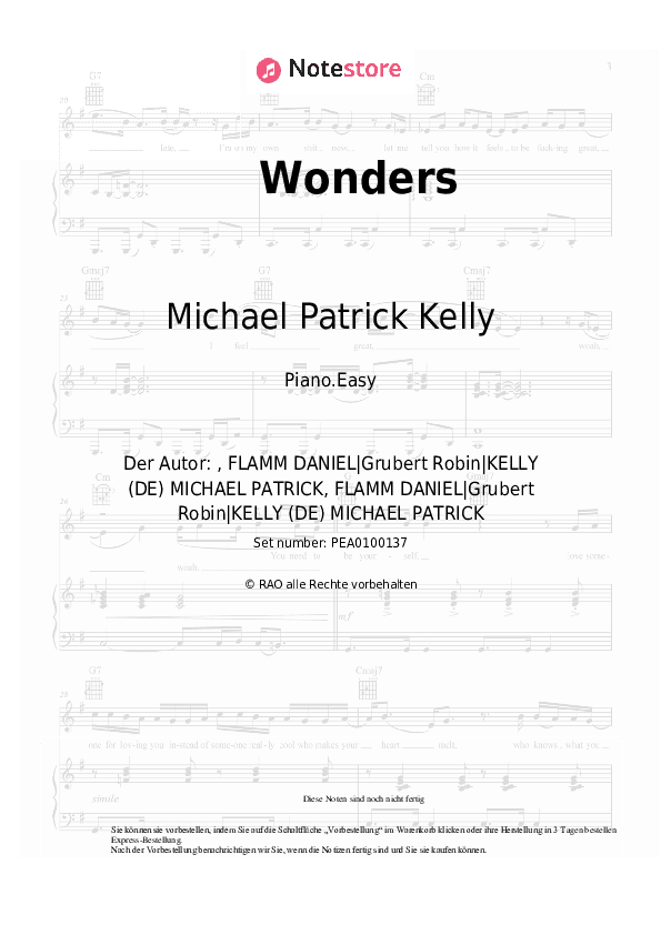 Einfache Noten Michael Patrick Kelly, Rakim - Wonders - Klavier.Einfach