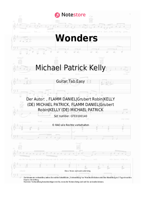 Einfache Tabs Michael Patrick Kelly, Rakim - Wonders - Gitarre.Tabs.Easy