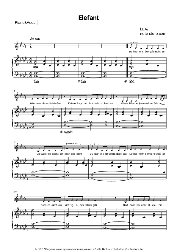 Noten mit Gesang LEA - Elefant - Klavier&Gesang