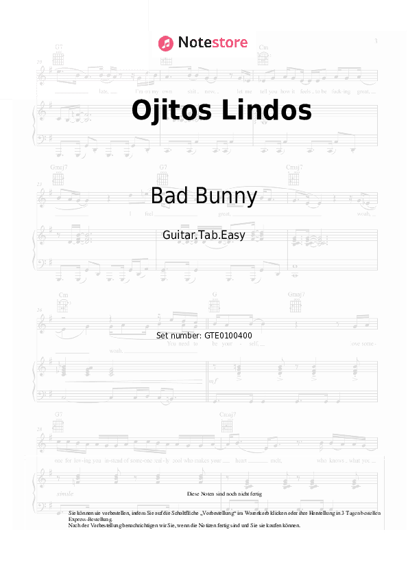 Einfache Tabs Bad Bunny - Ojitos Lindos - Gitarre.Tabs.Easy