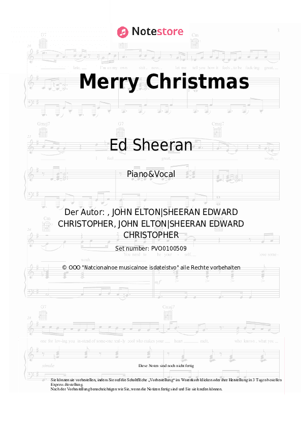 Noten mit Gesang Ed Sheeran, Elton John - Merry Christmas - Klavier&Gesang
