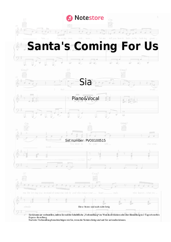 Noten mit Gesang Sia - Santa's Coming For Us - Klavier&Gesang