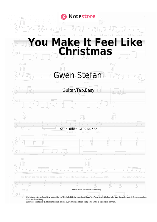 Einfache Tabs Gwen Stefani, Blake Shelton - You Make It Feel Like Christmas - Gitarre.Tabs.Easy