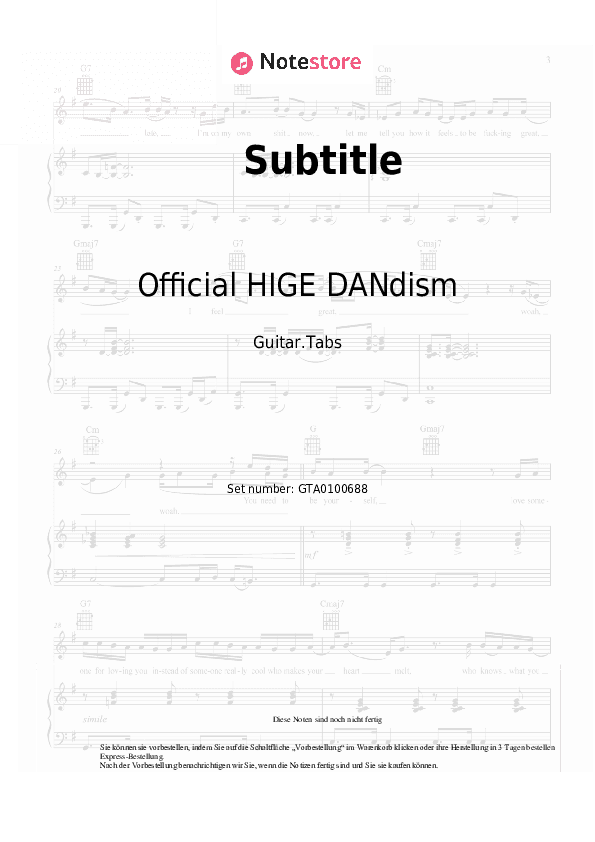 Tabs Official HIGE DANdism - Subtitle - Gitarre.Tabs